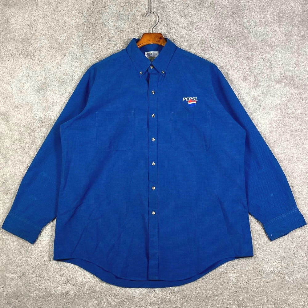 Vintage Riverside Pepsi Work Shirt Mens XL Blue Button Down Long Sleeve